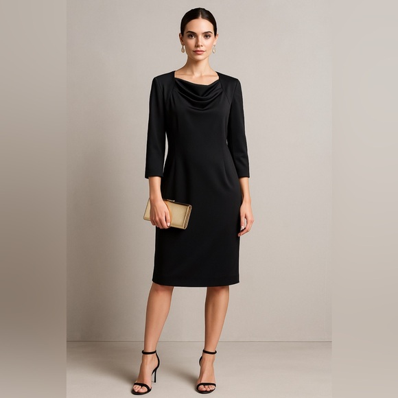 Liz Claiborne Dresses & Skirts - 🖤 Liz Claiborne Black Draped-Neck Midi Dress